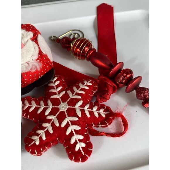 Christmas Ornament Vintage Lot Set of 5 Trees Santa Snowflake Hanging Ornaments - Picture 3 of 8